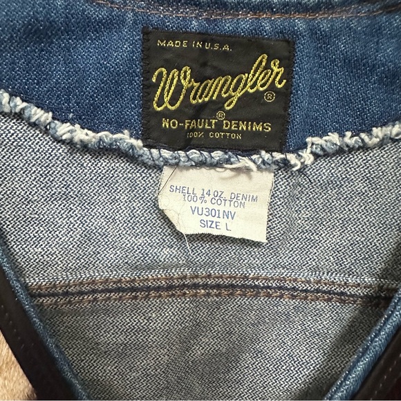 Wrangler No Fault Denim Vtg Blue Vest with Black & Cream Cowhide Shoulder Panels - Picture 7 of 10